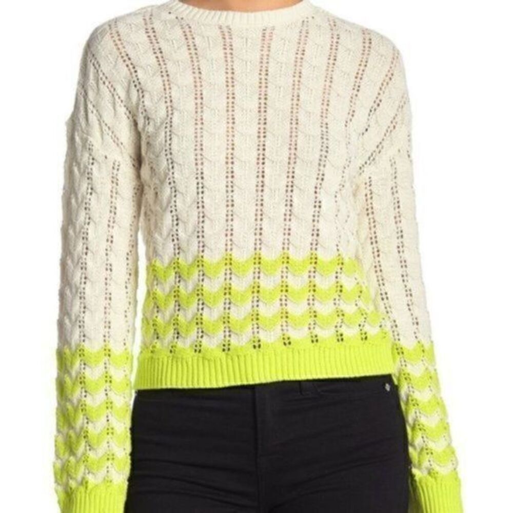 Abound Nordstrom Green Stripe Cotton Pointelle Knit Sweater White/Lime Green S